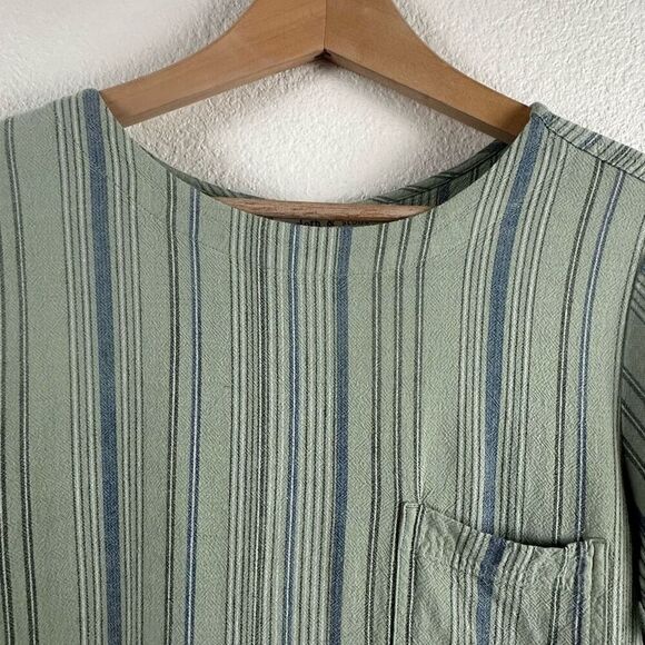Cloth & Stone Women's S Button Back Linen Tee Shirt Dress Sage Green Stripe - Picture 4 of 11